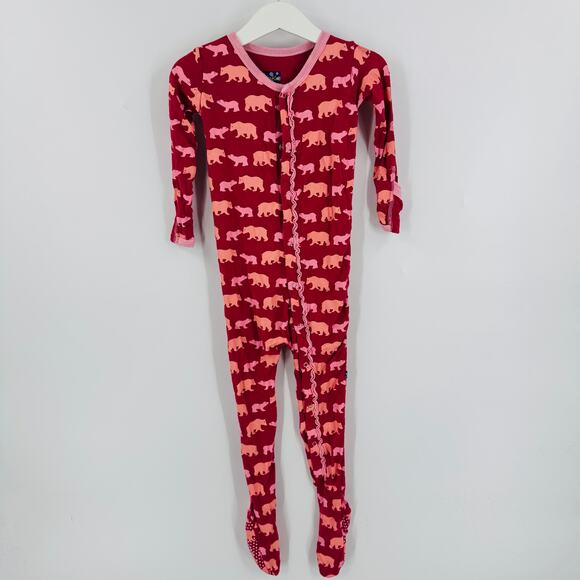 Kickee Pants Girls Footed Pajamas Magenta Pink Bear Print Bamboo 3T - Picture 6 of 6
